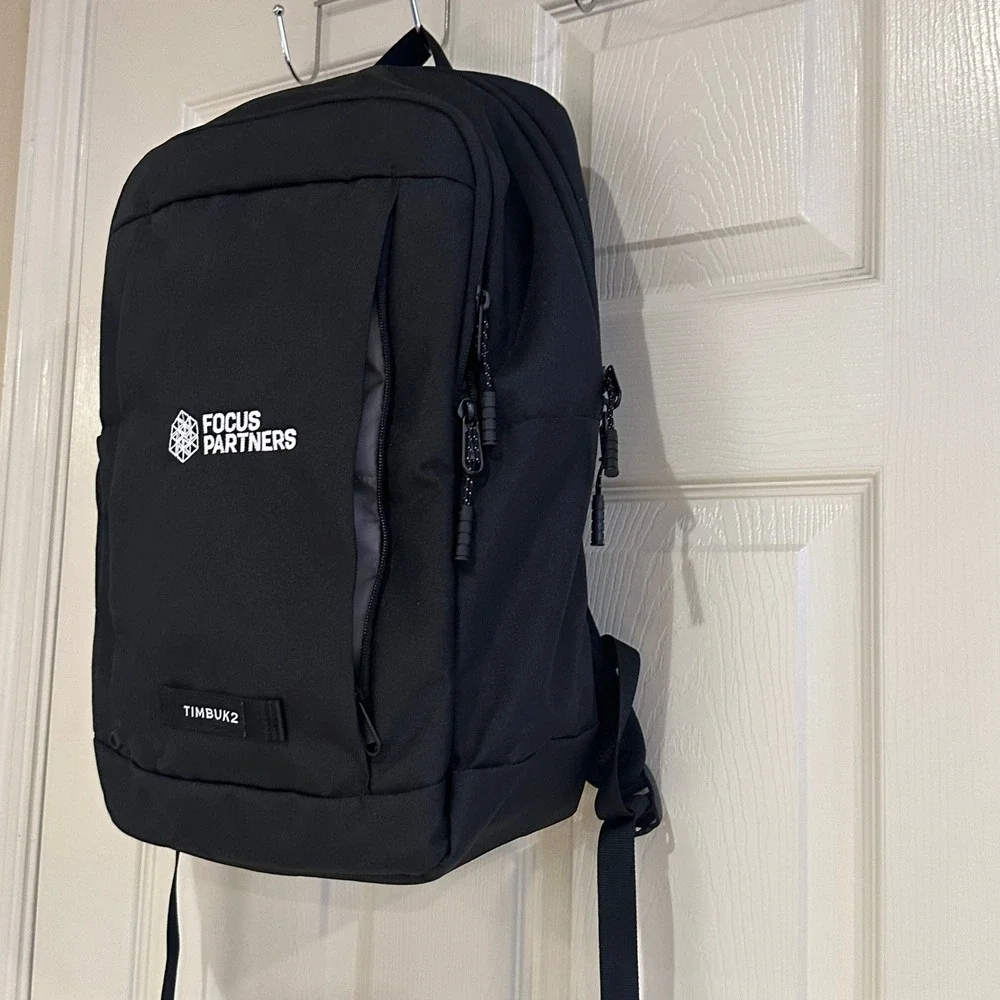 Timbuk2 Division Laptop Backpack Black Focus Partners Logo Travel Commuter Bag